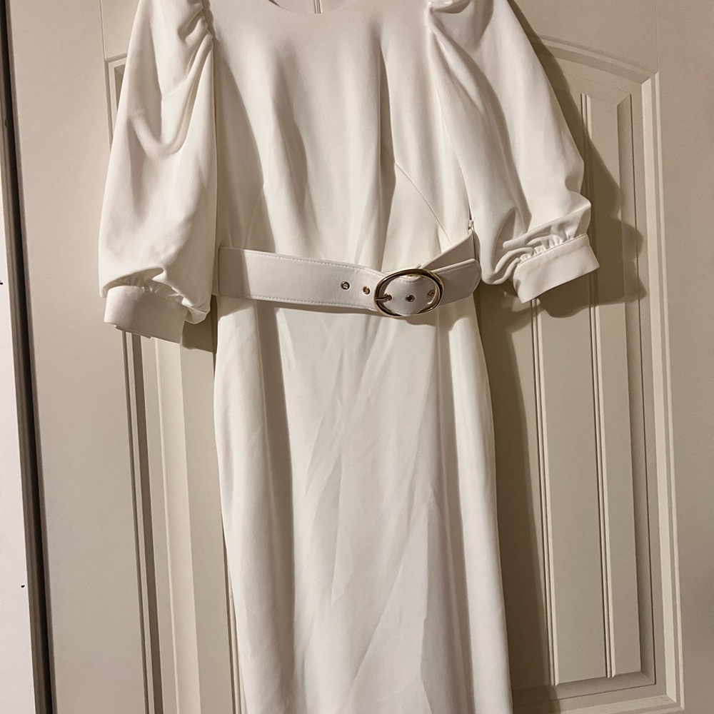 Calvin Klein White Long Sleeve Dress with Belt